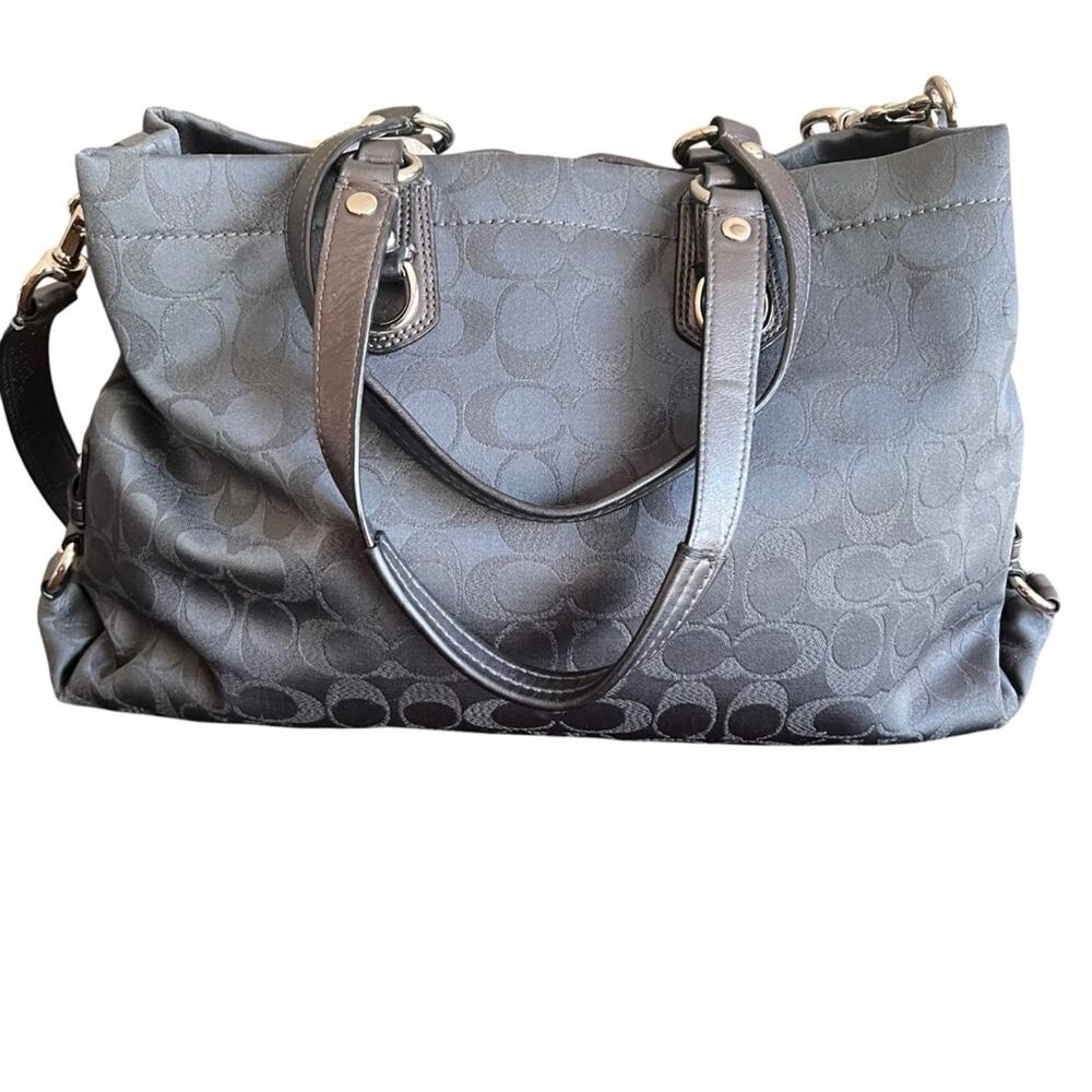 Coach Ashley Signature Metallic Charcoal Satchel Two-Way - Picture 3 of 12